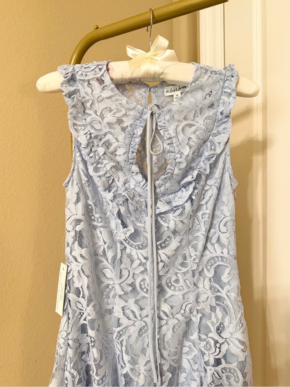 $329 NWT For Love & Lemons Locket Keyhole Mini Dress Powder Blue Lace XS - Picture 6 of 11